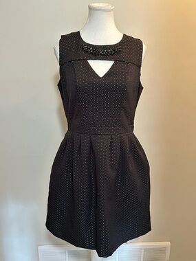 RW&CO. Black Sleeveless Polka Dot Mini Dress with Beaded Neckline